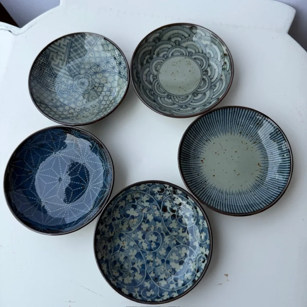 Set of 5 Japanese Style Ceramic Dipping Bowls Sauce Dishes Assorted Patterns B-9
